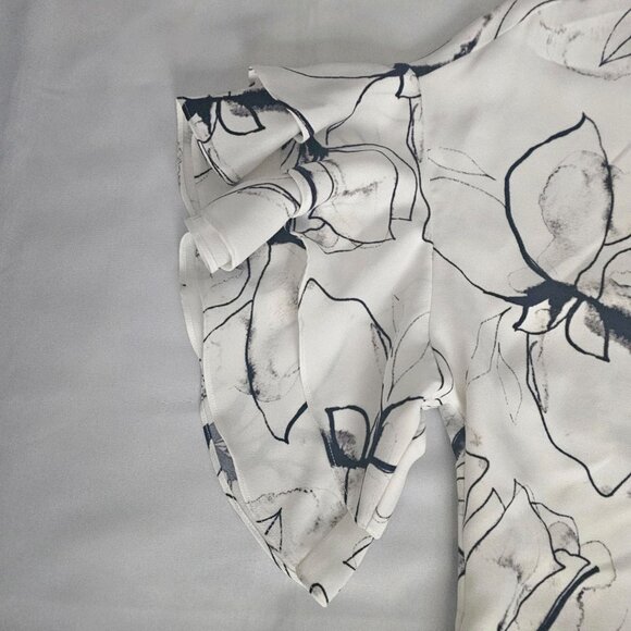 Vince Camuto White Black Floral Layered Ruffle Flutter Sleeve Mini Dress Size 16 - Picture 7 of 16